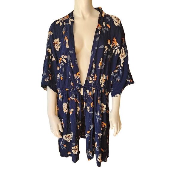 Maurices Blue Floral Drawstring Kimono (0/1) - Picture 3 of 6